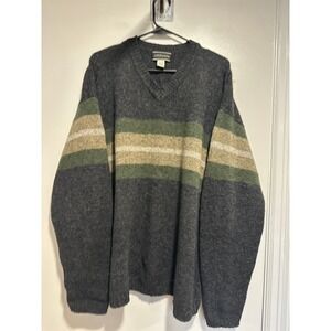 VTG 90s Landscape 100% Wool Gorpcore V-Neck Striped Sweater Sz:XXL Charcoal Gray